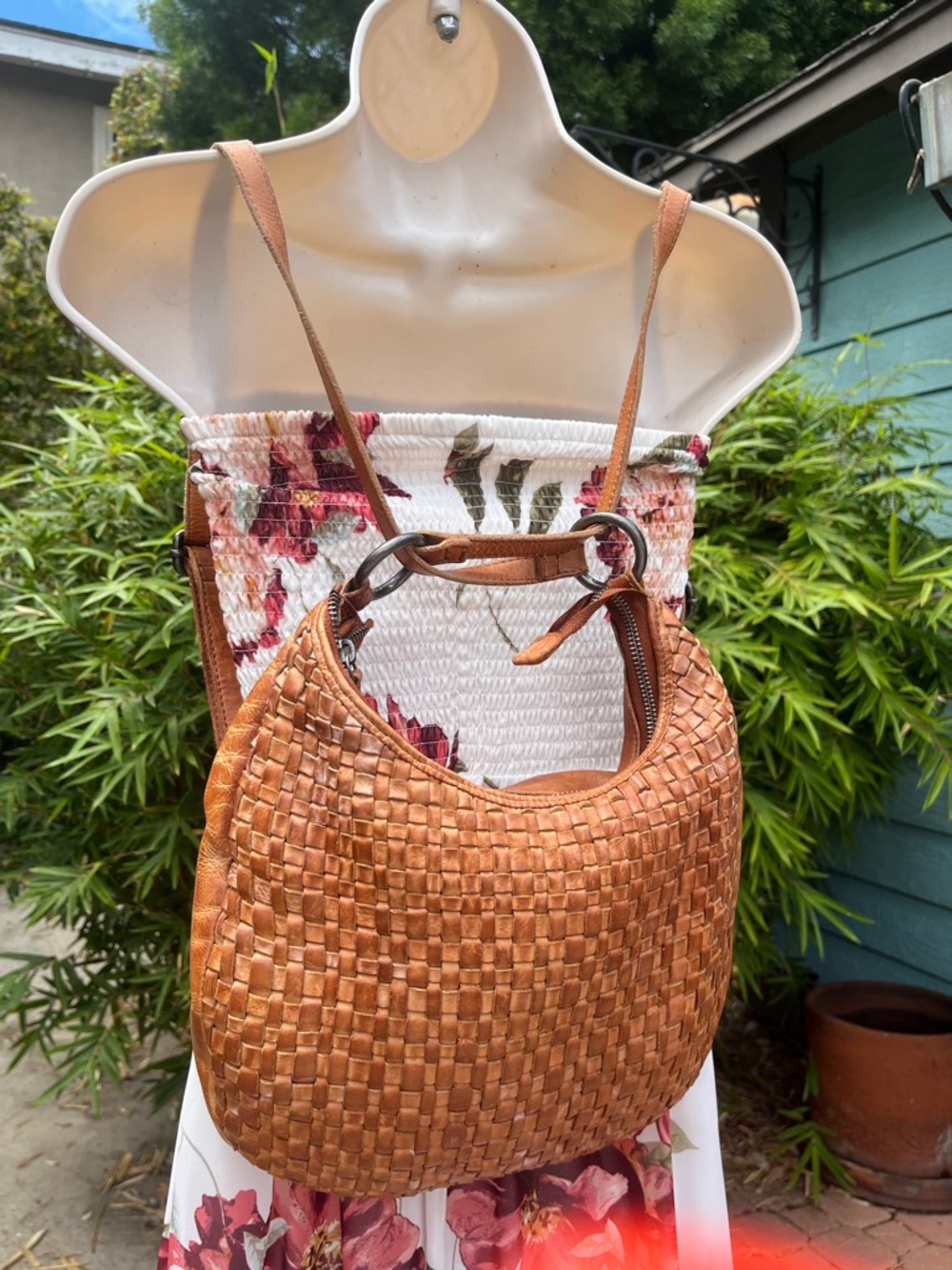 Woven Leather Hobo Bag - Tan Leather